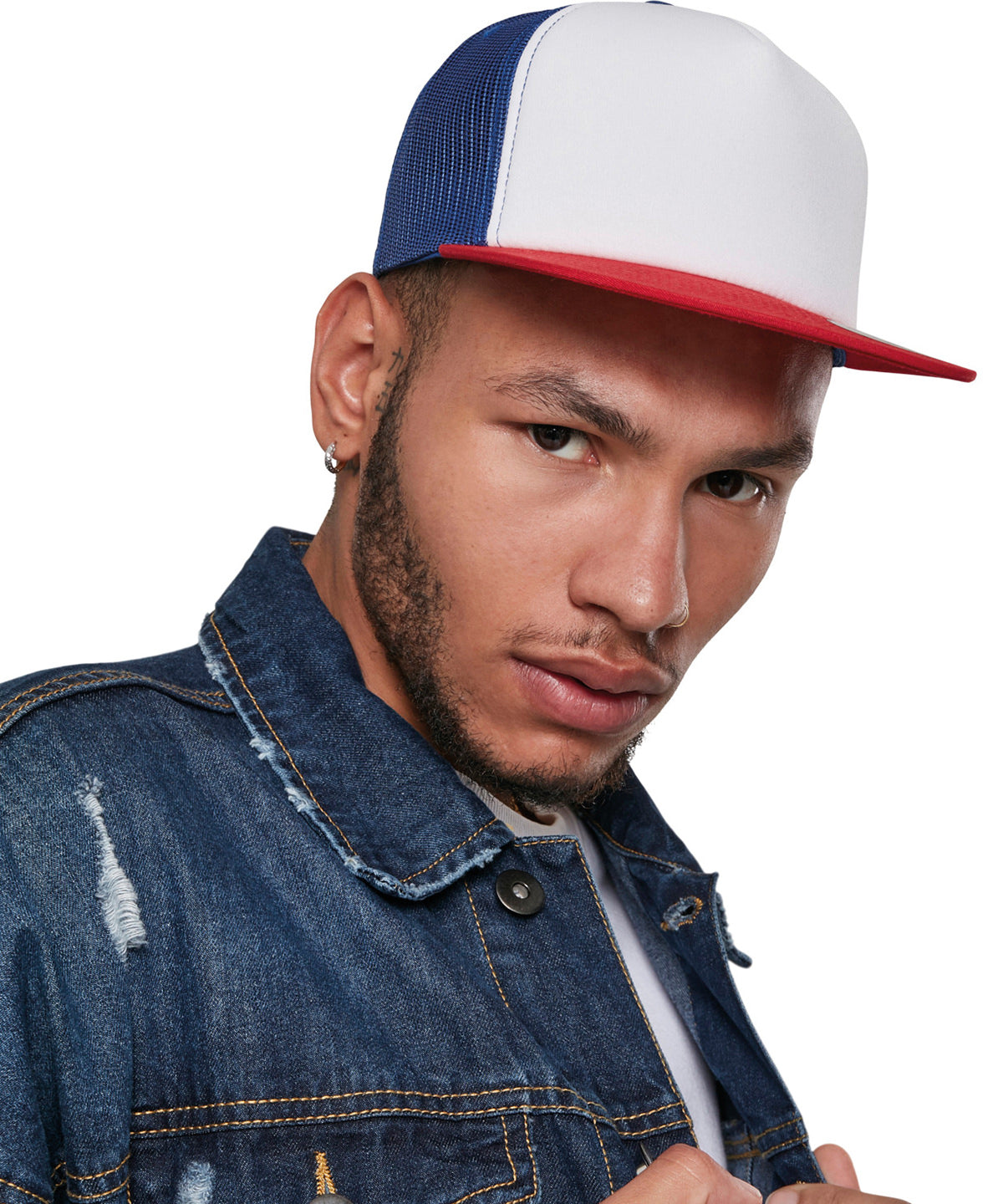 Gorra de camionero de espuma con frente blanco (6005FW) | Azul Marino/Blanco/Azul Marino