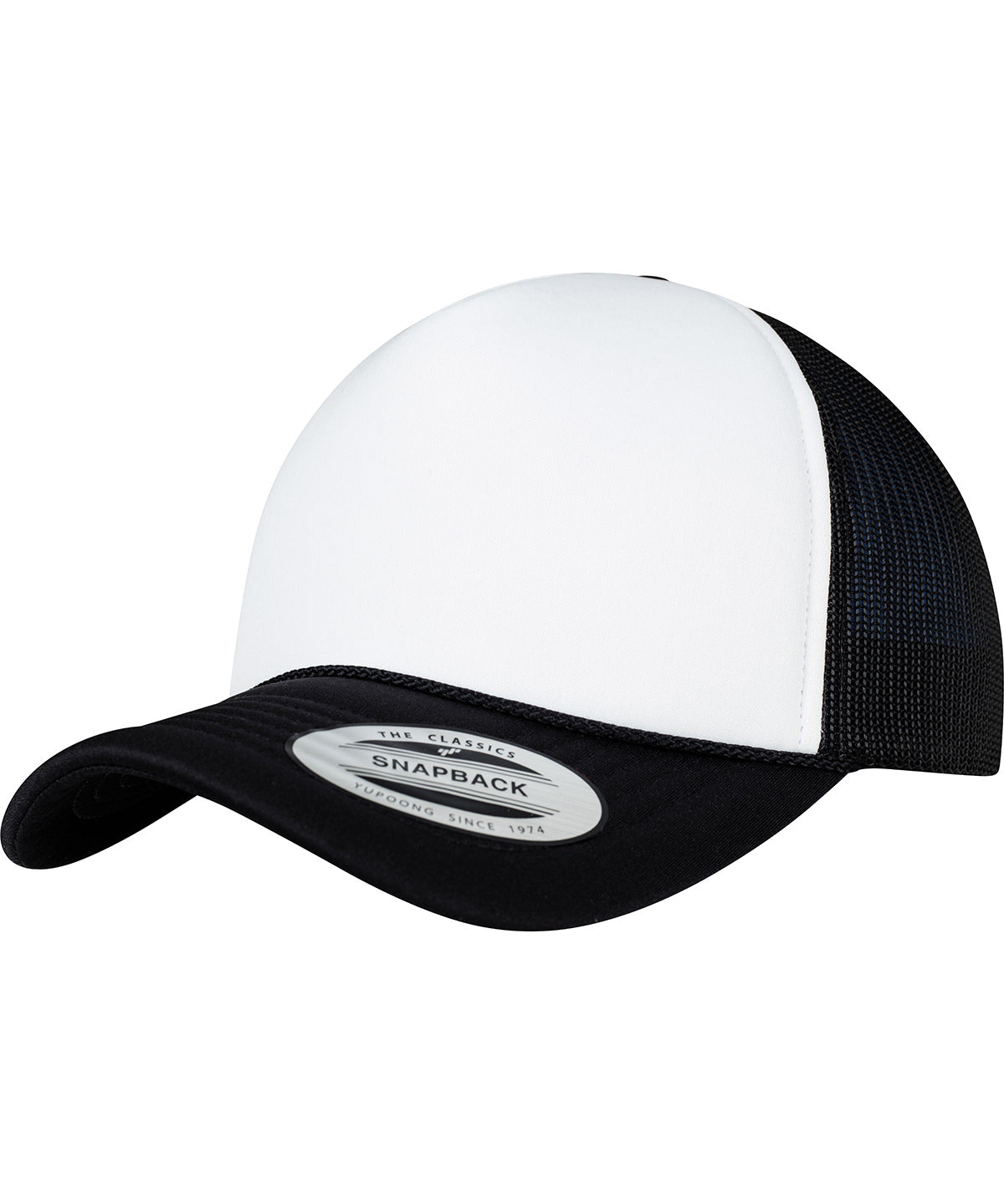 Gorra de camionero de espuma con visera curvada (6005FC) | Negro/Blanco/Negro