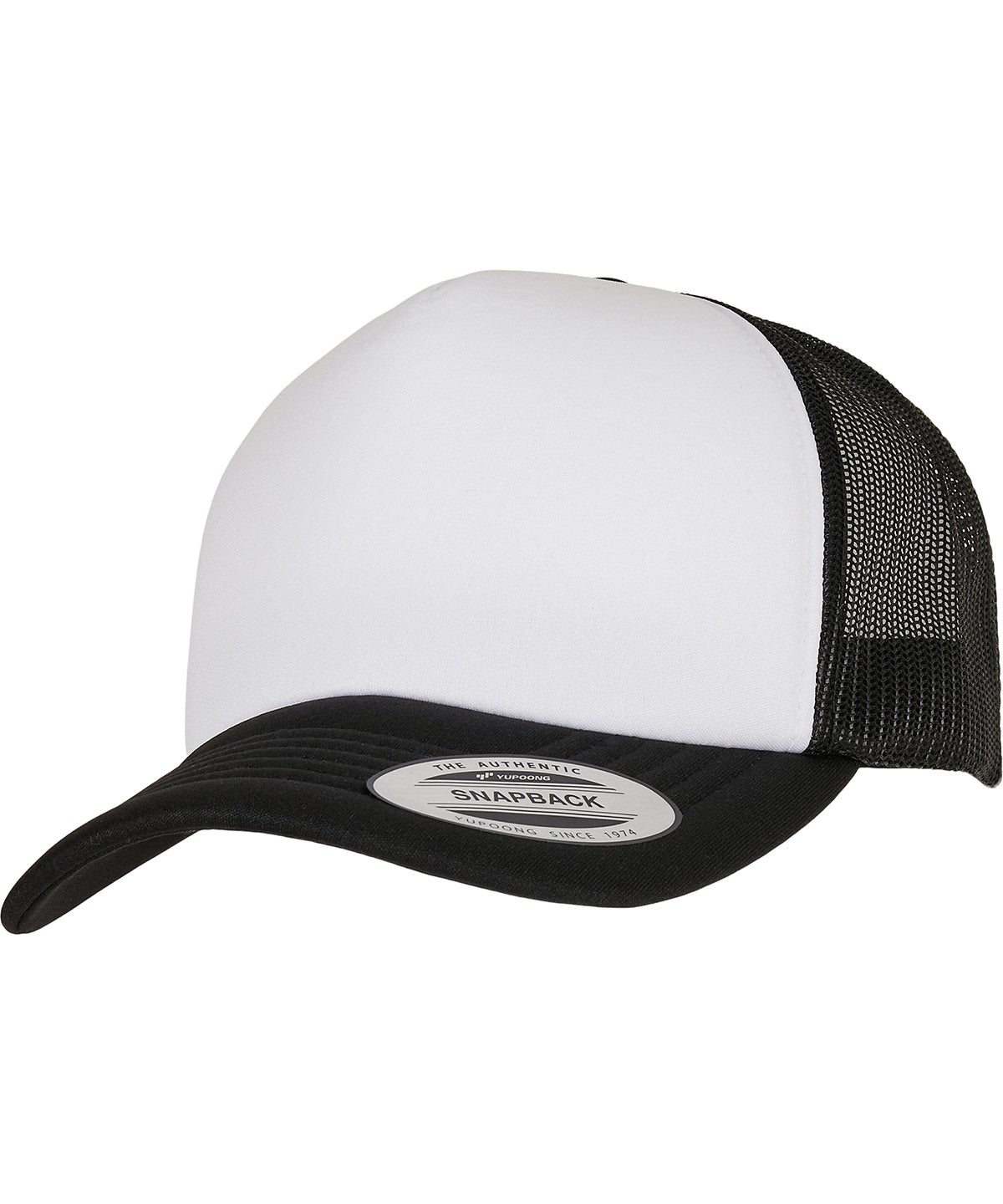 YP Classics® Trucker Cap mit weißem, gebogenem Schaumstoff (6320W) | Schwarz/Weiß/Schwarz
