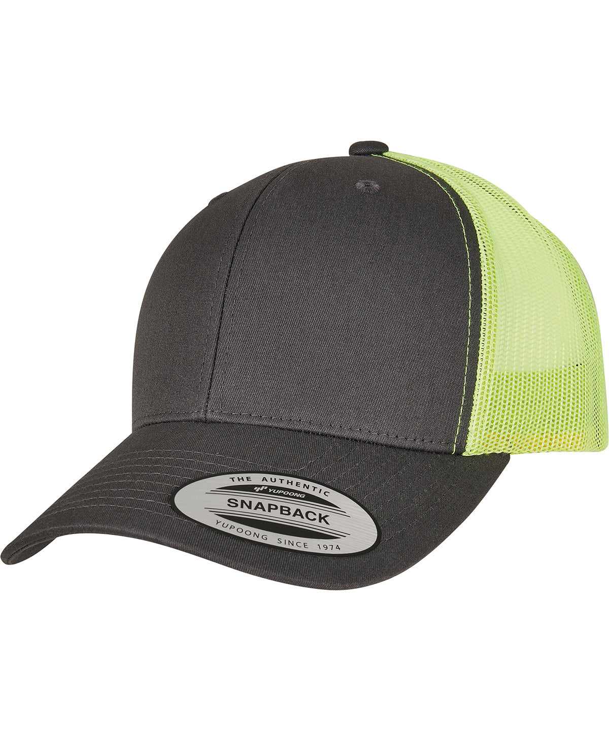 Gorra retro trucker de 2 tons (6606T) | Gris Oscuro/Verde Nen